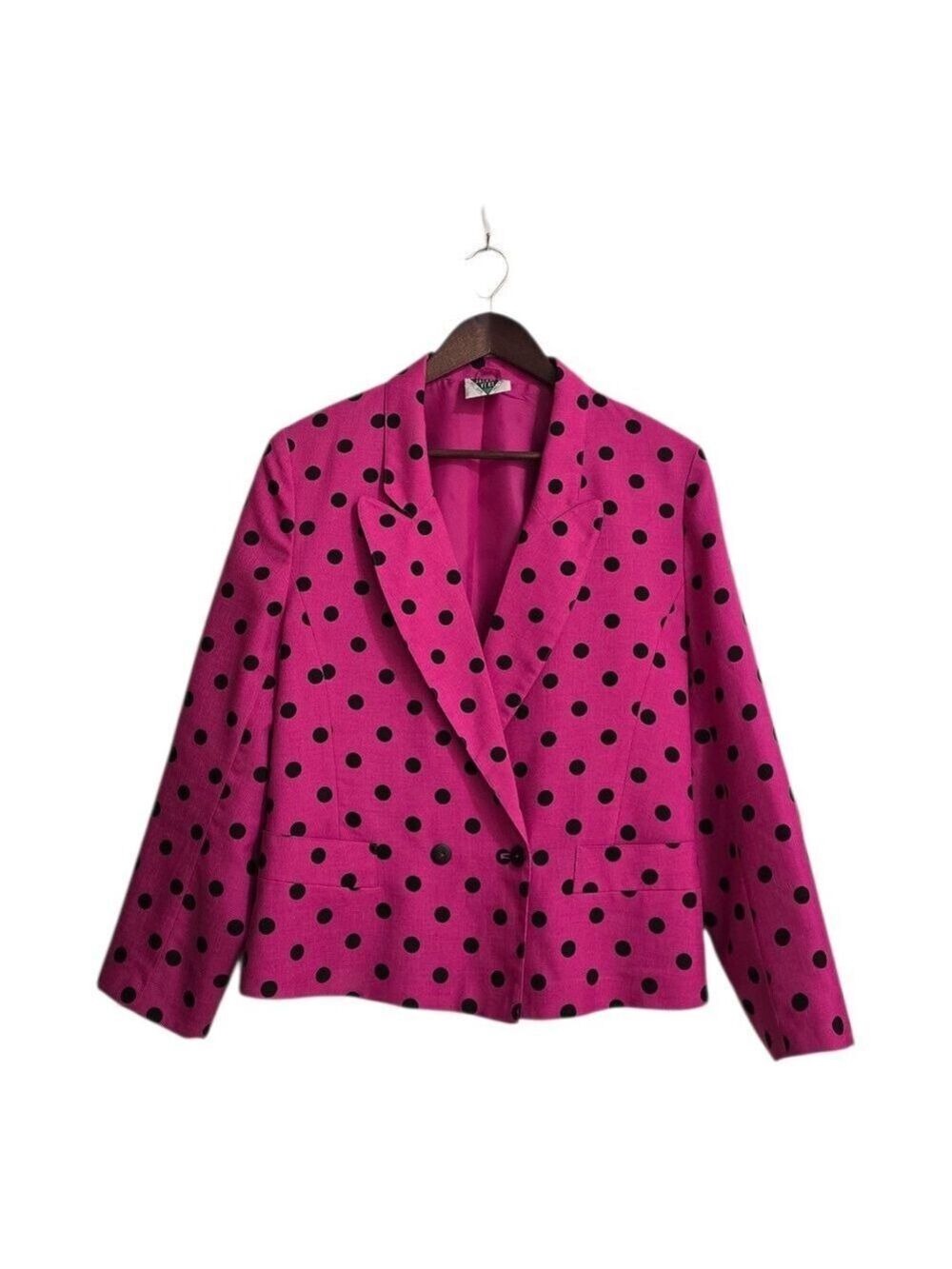 Jacques Vert Vintage Polka Dot Peak Lapel Double Breasted Blazer Sz 8